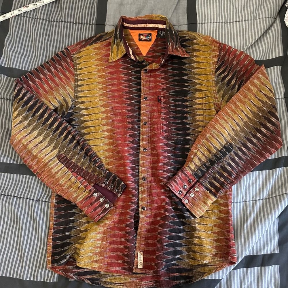 Martini Ranch Pearl Snap Button Long Sleeve Shirt Stripe Red Pink Men's Sz M